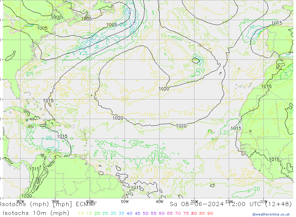 Isotachs (mph) ECMWF Sa 08.06.2024 12 UTC