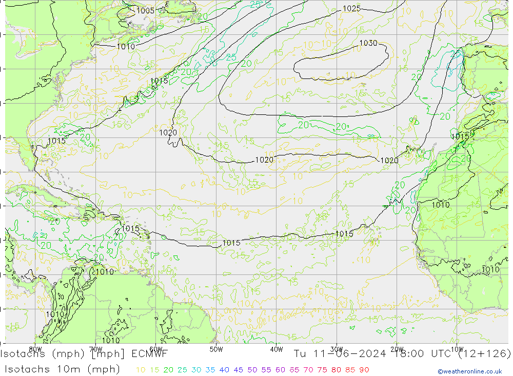 Eşrüzgar Hızları mph ECMWF Sa 11.06.2024 18 UTC