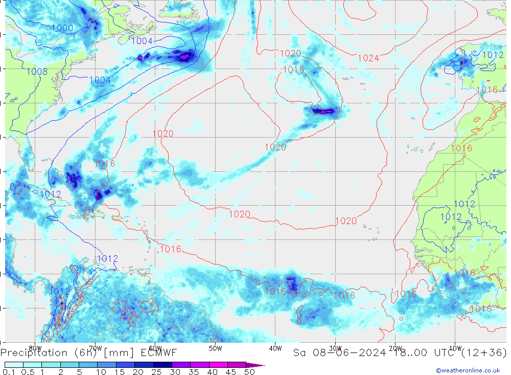 Z500/Rain (+SLP)/Z850 ECMWF Sa 08.06.2024 00 UTC