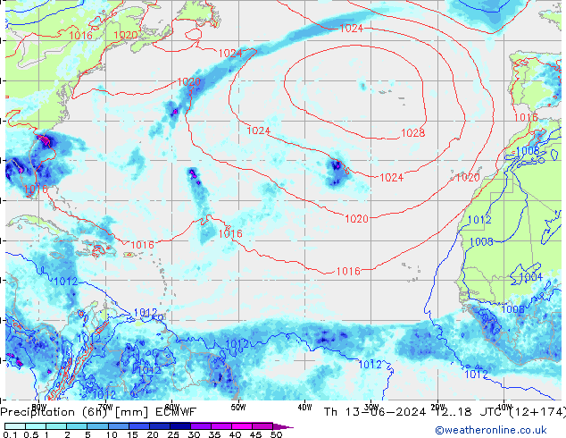 Yağış (6h) ECMWF Per 13.06.2024 18 UTC