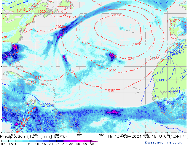 Precipitation (12h) ECMWF Th 13.06.2024 18 UTC