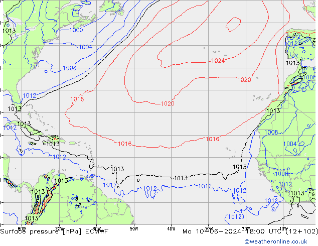 Surface pressure ECMWF Mo 10.06.2024 18 UTC