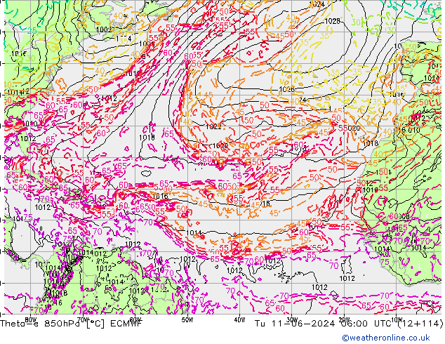 Theta-e 850hPa ECMWF di 11.06.2024 06 UTC