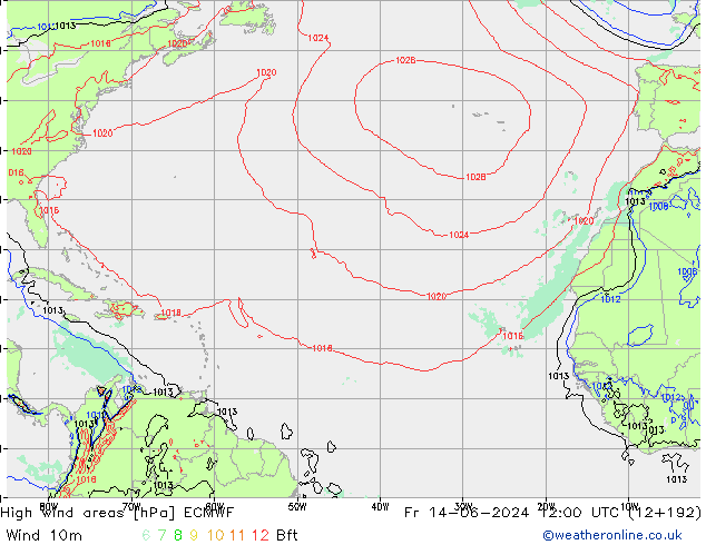 High wind areas ECMWF Sex 14.06.2024 12 UTC