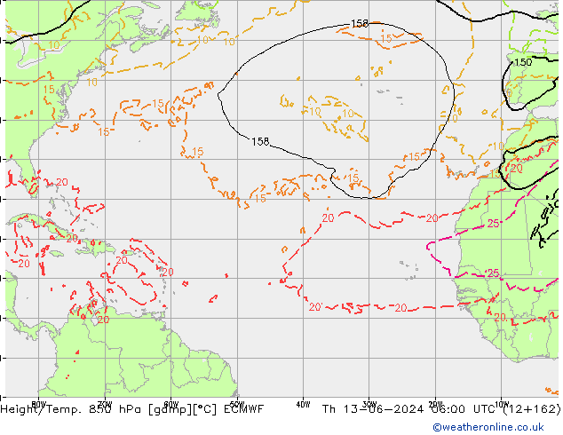 Height/Temp. 850 hPa ECMWF Do 13.06.2024 06 UTC