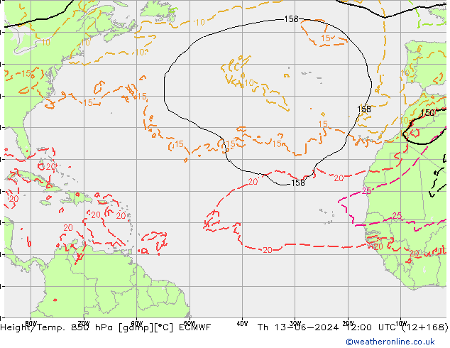 Z500/Rain (+SLP)/Z850 ECMWF Th 13.06.2024 12 UTC