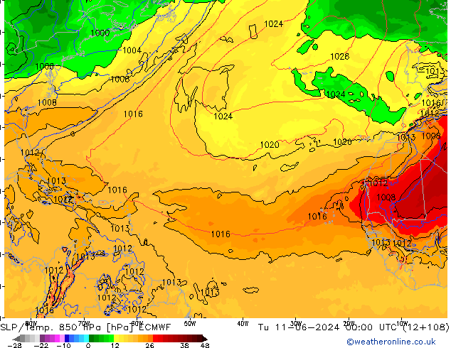 850 hPa Yer Bas./Sıc ECMWF Sa 11.06.2024 00 UTC