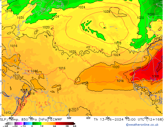 SLP/Temp. 850 hPa ECMWF do 13.06.2024 12 UTC