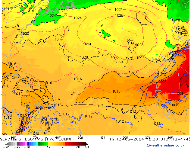 SLP/Temp. 850 hPa ECMWF Do 13.06.2024 18 UTC