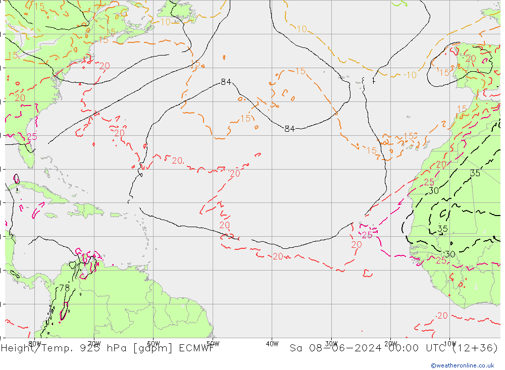 Height/Temp. 925 hPa ECMWF So 08.06.2024 00 UTC