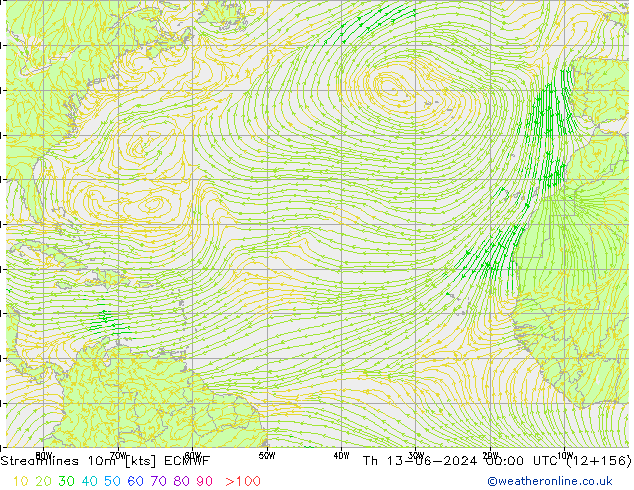 Streamlines 10m ECMWF Th 13.06.2024 00 UTC