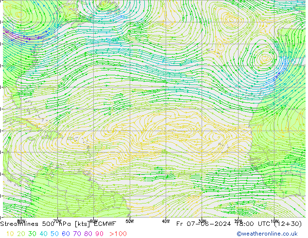 Streamlines 500 hPa ECMWF Fr 07.06.2024 18 UTC