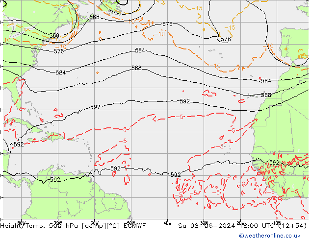 Z500/Rain (+SLP)/Z850 ECMWF Sa 08.06.2024 18 UTC