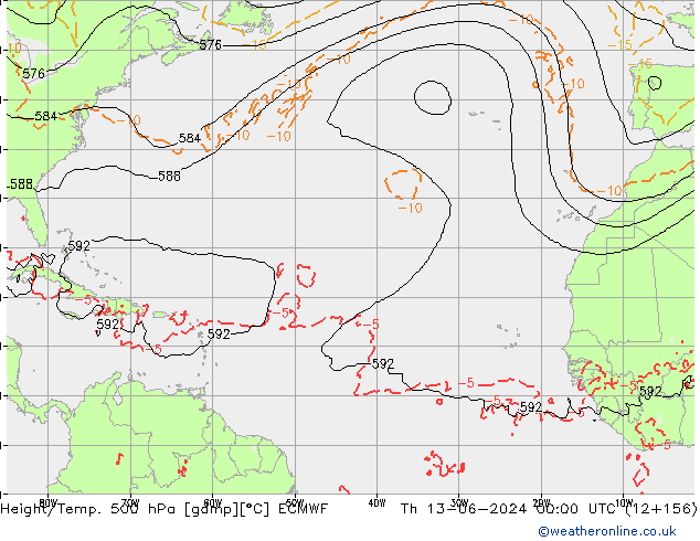 Z500/Rain (+SLP)/Z850 ECMWF Th 13.06.2024 00 UTC