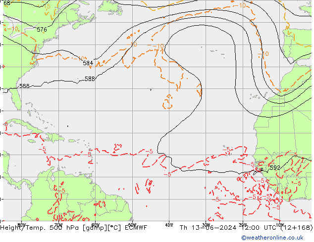 Z500/Rain (+SLP)/Z850 ECMWF Th 13.06.2024 12 UTC