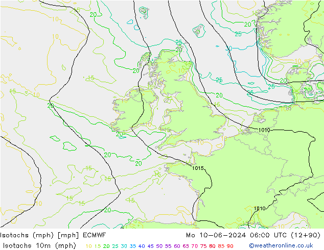 Isotachs (mph) ECMWF Mo 10.06.2024 06 UTC