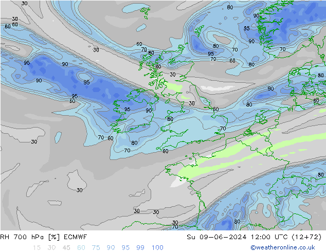 RH 700 hPa ECMWF Su 09.06.2024 12 UTC