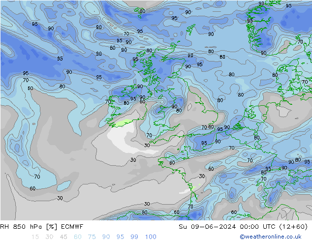 RH 850 hPa ECMWF Dom 09.06.2024 00 UTC