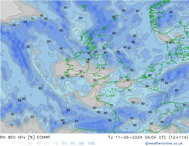 RV 850 hPa ECMWF di 11.06.2024 06 UTC