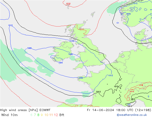 High wind areas ECMWF  14.06.2024 18 UTC