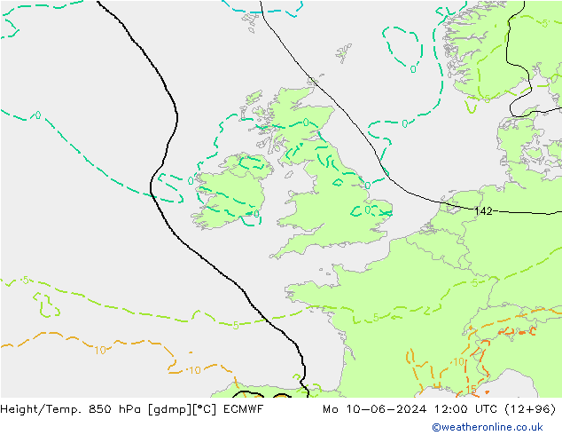 Height/Temp. 850 hPa ECMWF pon. 10.06.2024 12 UTC