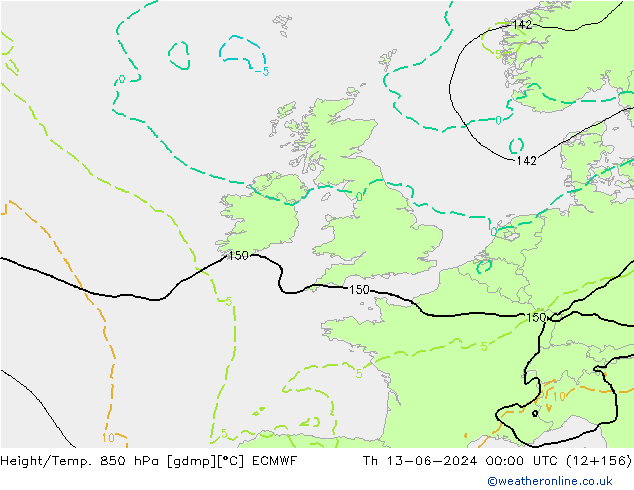 Z500/Rain (+SLP)/Z850 ECMWF Čt 13.06.2024 00 UTC