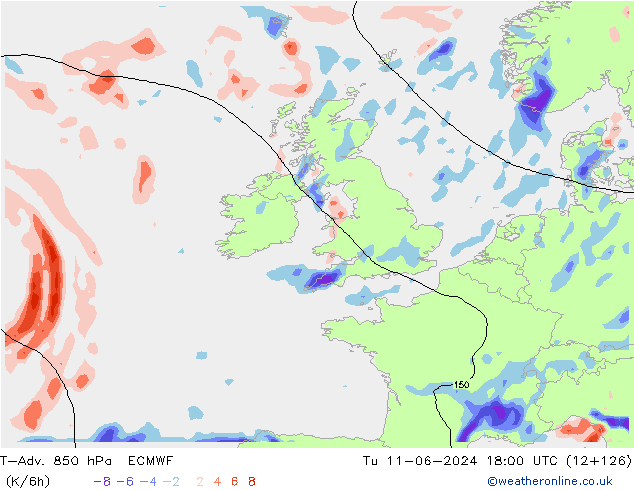 T-Adv. 850 hPa ECMWF mar 11.06.2024 18 UTC