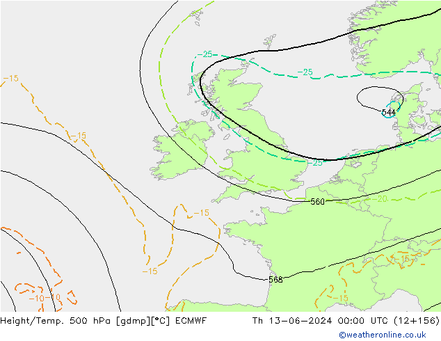 Z500/Rain (+SLP)/Z850 ECMWF Čt 13.06.2024 00 UTC