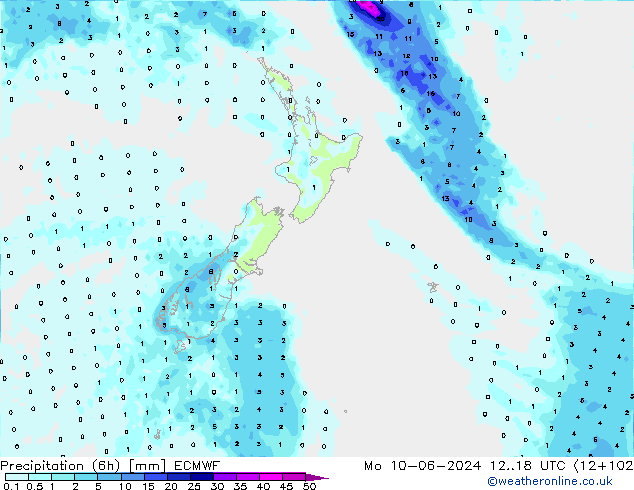 Precipitación (6h) ECMWF lun 10.06.2024 18 UTC