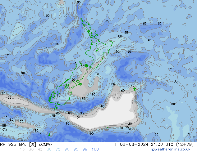 RH 925 hPa ECMWF gio 06.06.2024 21 UTC