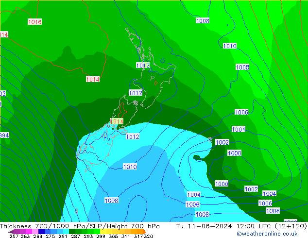 Thck 700-1000 hPa ECMWF Út 11.06.2024 12 UTC