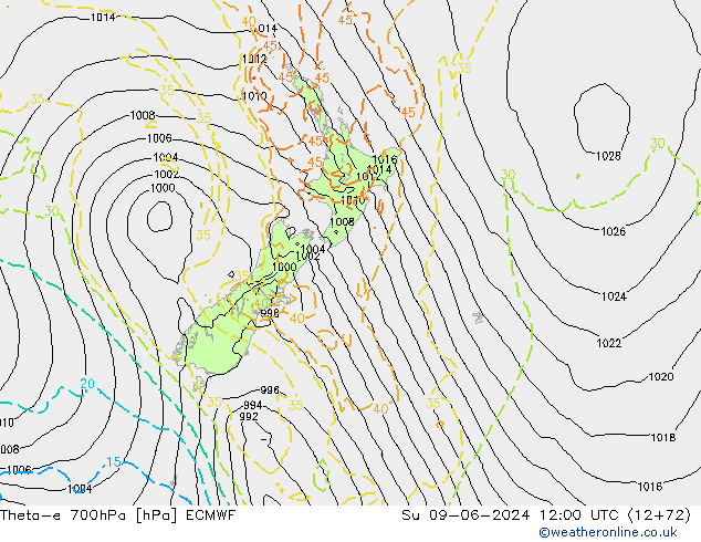 Theta-e 700hPa ECMWF Su 09.06.2024 12 UTC