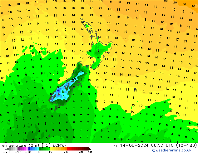 Temperaturkarte (2m) ECMWF Fr 14.06.2024 06 UTC