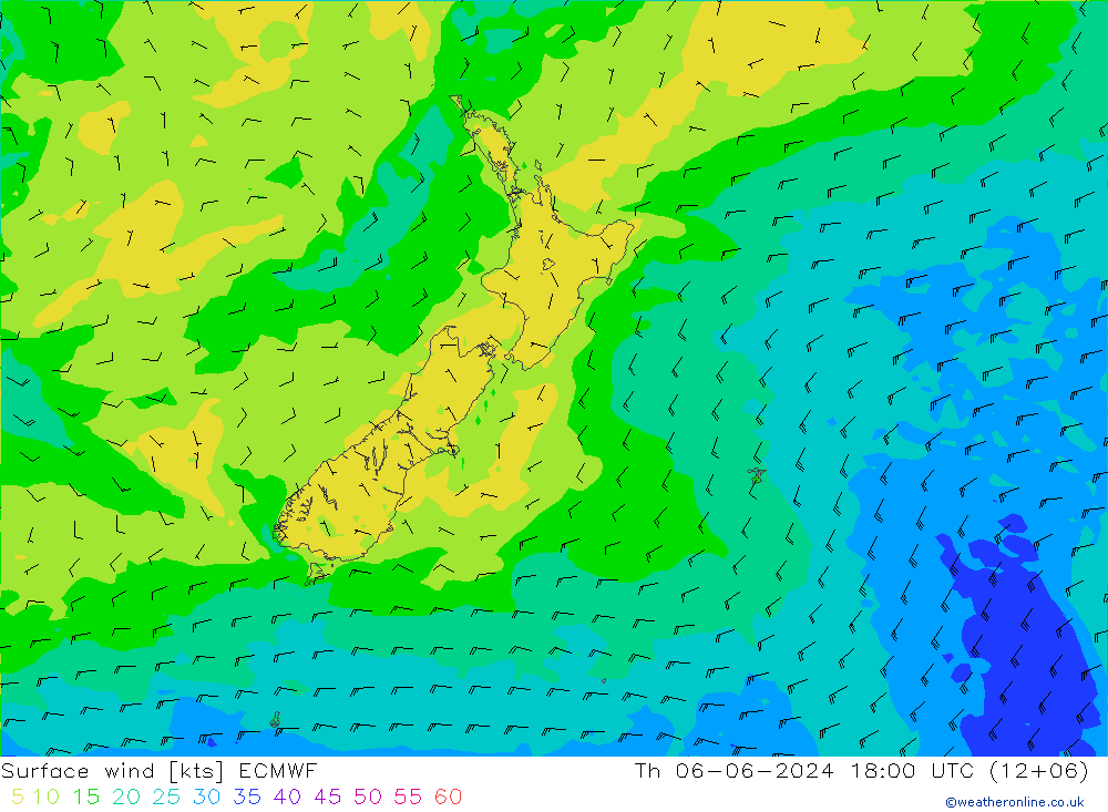 Neerslag 6h/Wind 10m/950 ECMWF do 06.06.2024 18 UTC