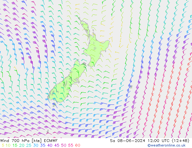 Wind 700 hPa ECMWF Sa 08.06.2024 12 UTC