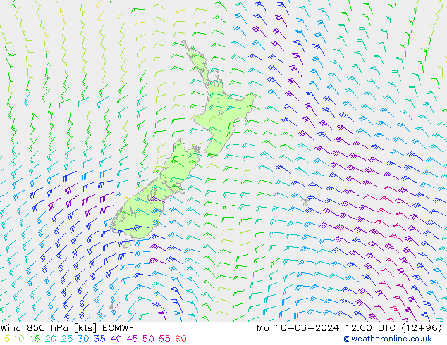 Wind 850 hPa ECMWF Po 10.06.2024 12 UTC