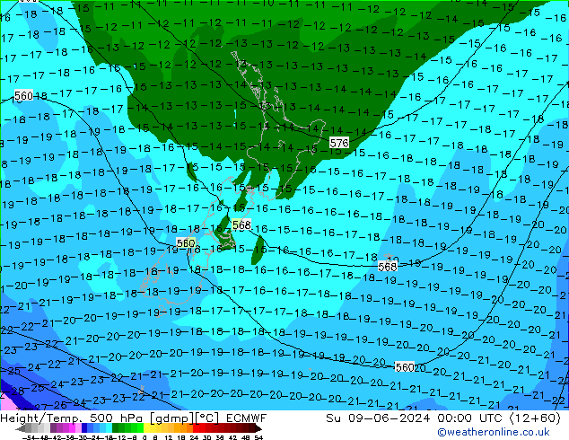 Z500/Rain (+SLP)/Z850 ECMWF Su 09.06.2024 00 UTC