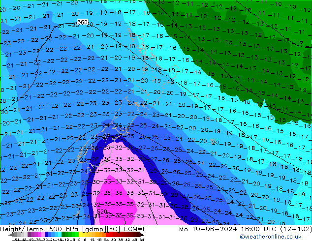 Z500/Rain (+SLP)/Z850 ECMWF Mo 10.06.2024 18 UTC