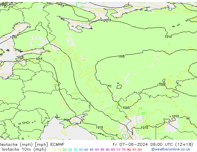 Isotachs (mph) ECMWF Fr 07.06.2024 06 UTC