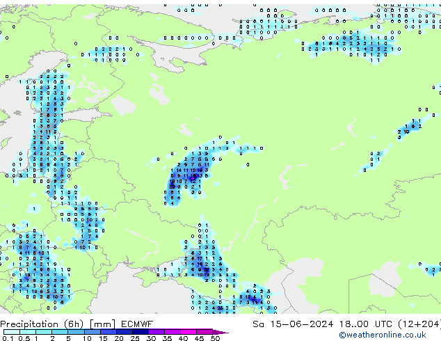 Precipitação (6h) ECMWF Sáb 15.06.2024 00 UTC