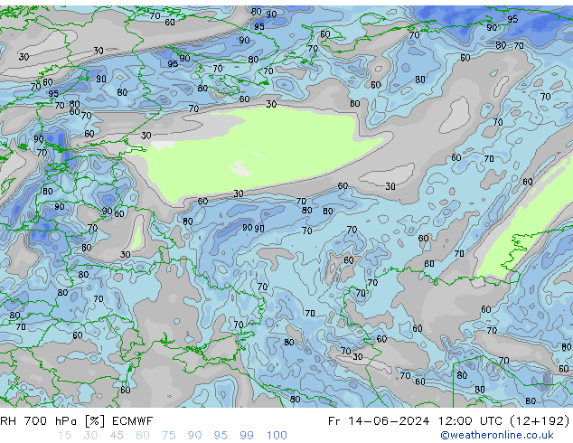 RH 700 hPa ECMWF Sex 14.06.2024 12 UTC