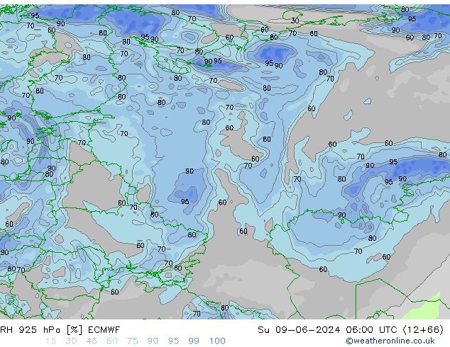 RH 925 hPa ECMWF nie. 09.06.2024 06 UTC