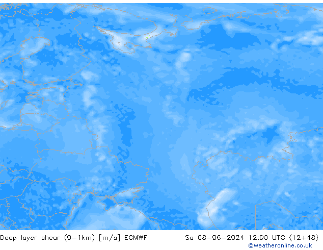 Deep layer shear (0-1km) ECMWF So 08.06.2024 12 UTC