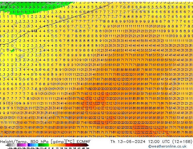 Height/Temp. 850 hPa ECMWF  13.06.2024 12 UTC