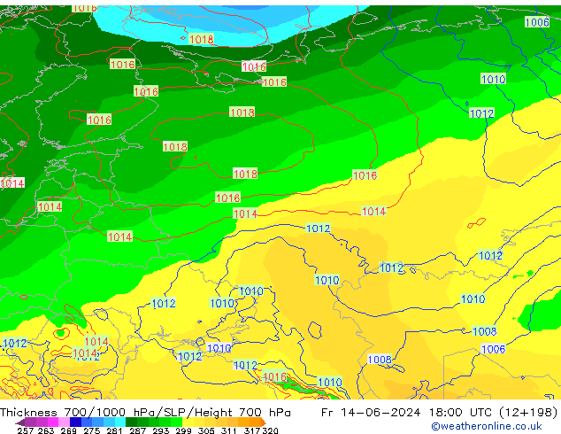 Thck 700-1000 hPa ECMWF ven 14.06.2024 18 UTC