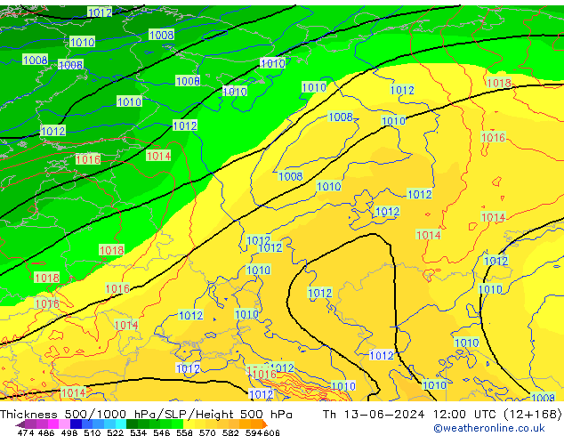 Thck 500-1000hPa ECMWF gio 13.06.2024 12 UTC