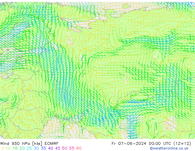 Vent 950 hPa ECMWF ven 07.06.2024 00 UTC