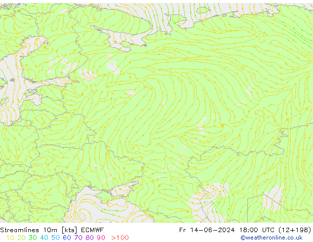 Streamlines 10m ECMWF Fr 14.06.2024 18 UTC