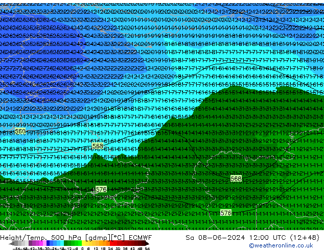 Z500/Rain (+SLP)/Z850 ECMWF Sáb 08.06.2024 12 UTC