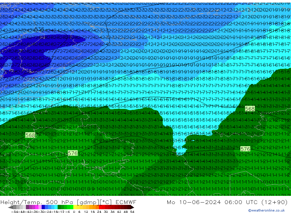 Z500/Yağmur (+YB)/Z850 ECMWF Pzt 10.06.2024 06 UTC